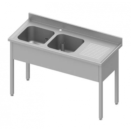 Table adossée avec double cuve à gauche