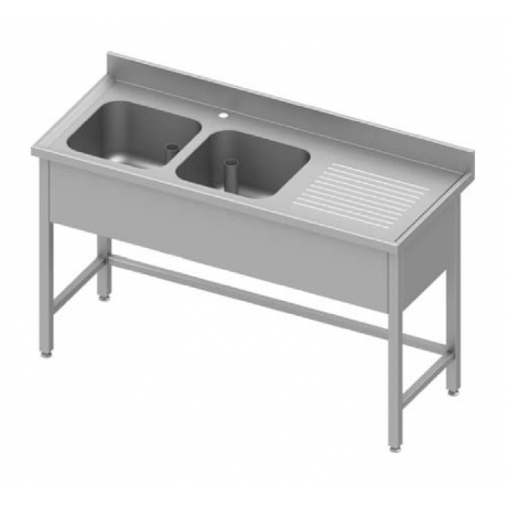 Table adossée renforcée avec double cuve à gauche