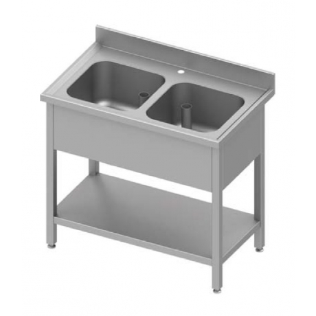 Table adossée avec double cuve et étagère