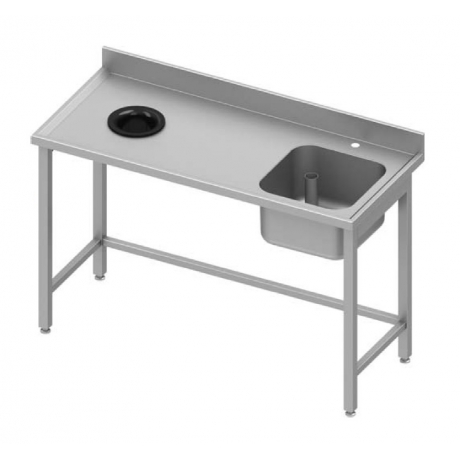 Table adossée avec cuve à droite et trou vide-ordures à gauche