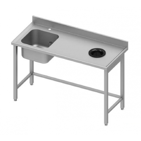 Table adossée avec cuve à gauche et trou vide-ordures à droite