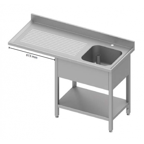 Table adossée avec cuve et passage pour réfrigérateur ou lave-vaisselle