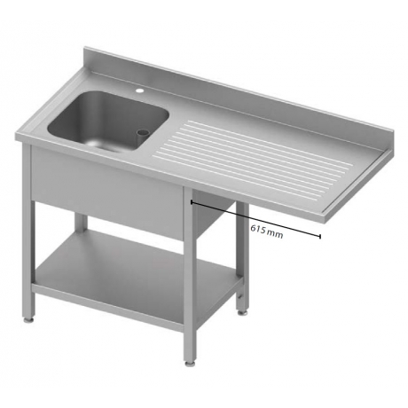 Table adossée avec cuve à gauche et passage pour réfrigérateur ou lave-vaisselle