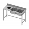 Table adossée avec double cuves à droite et trou vide-ordures