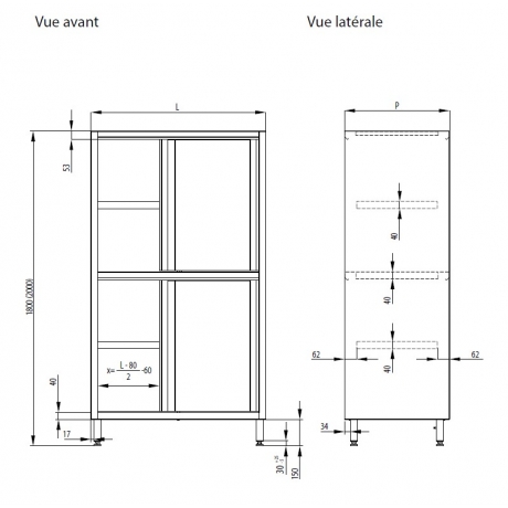 Placard traversant avec porte coulissante h1800
