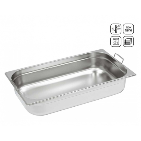 Bac GN 1/1 en inox à poignée mobile 530x325 mm