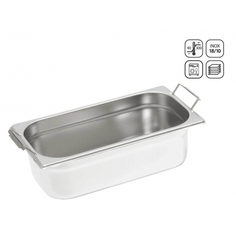 Bac GN 1/4 en inox à poignée mobile 265x162 mm