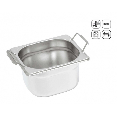 Bac GN 1/6 en inox à poignées mobiles 176x162 mm