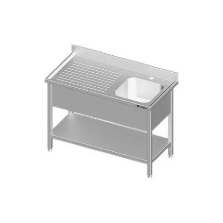 Plonge adossée en inox avec un évier et une étagère