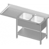 Plonge adossée en inox avec deux éviers et porte coulissante