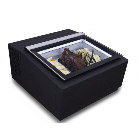 VITRINE À CREME GLACÉE NOIRE OUVERTURE CÔTÉ  CLIENT