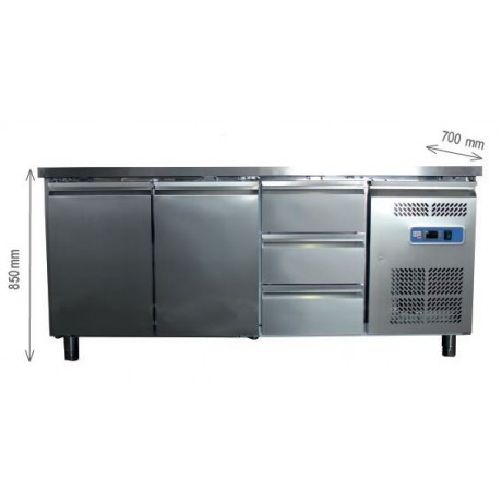 Desserte réfrigérée Positive avec Dosseret 3 Portes Vitrées