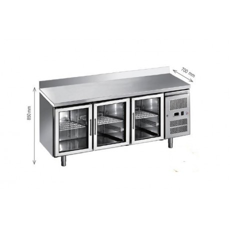 Desserte réfrigérée Positive avec Dosseret 3 Portes Vitrées : 2 961,60 € HT | Colddistribution